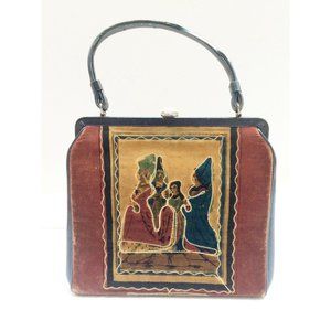 German Renaissance Fashionista Bag Velour Tapestry Purse Vintage Accessory